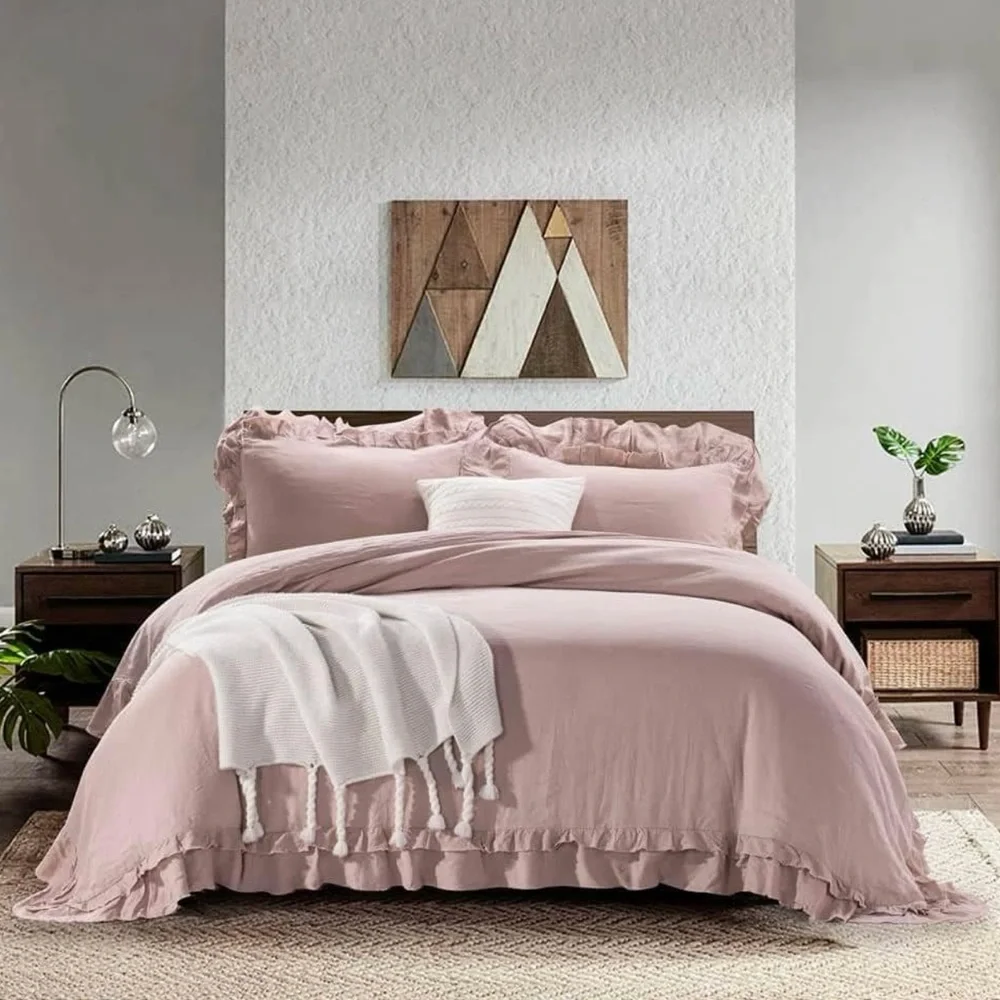 Elegant Pink Queen Sized 100% Linen Duvet Set NWOT!